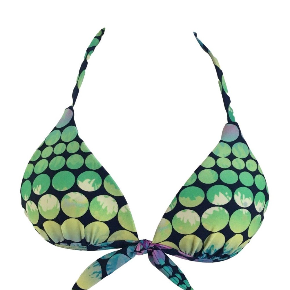 Extra Small Padded String Bikini Top Size XS Blue Green Polka Dot